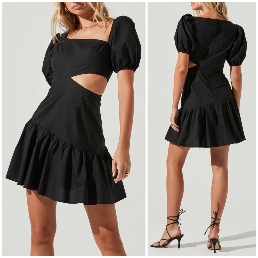 REVOLVE Black Puff Sleeve Cutout Mini Dress